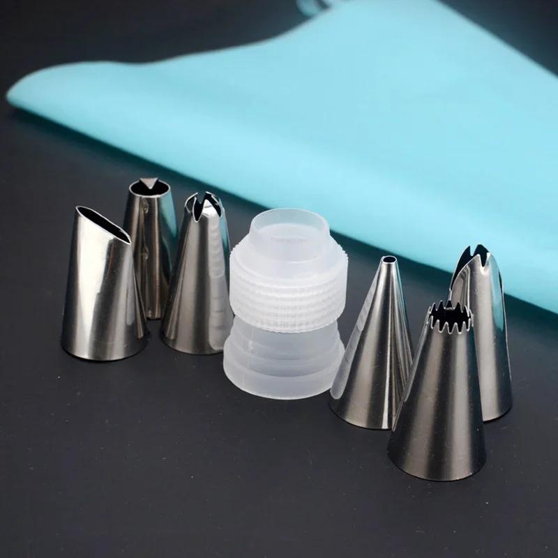 DIY Cake Decorating Tips Set, 6 Stainless Steel Nozzle Set, 8Pcs/Set Silicone Kitchen Accessories Icing Piping Cream Pastry Bag