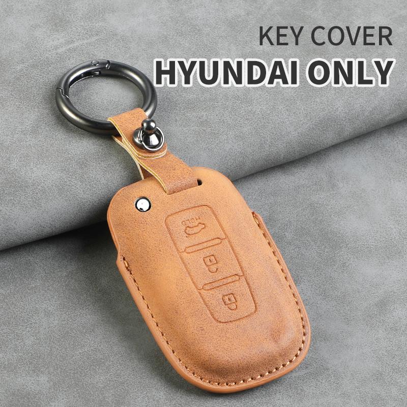 Leather Car Key Case Cover Shell Fob for Hyundai Grand Prix GN7 IONIQ6 Nuovo Kona Genesis Coupe Sonata Ix35 Protector Keychain