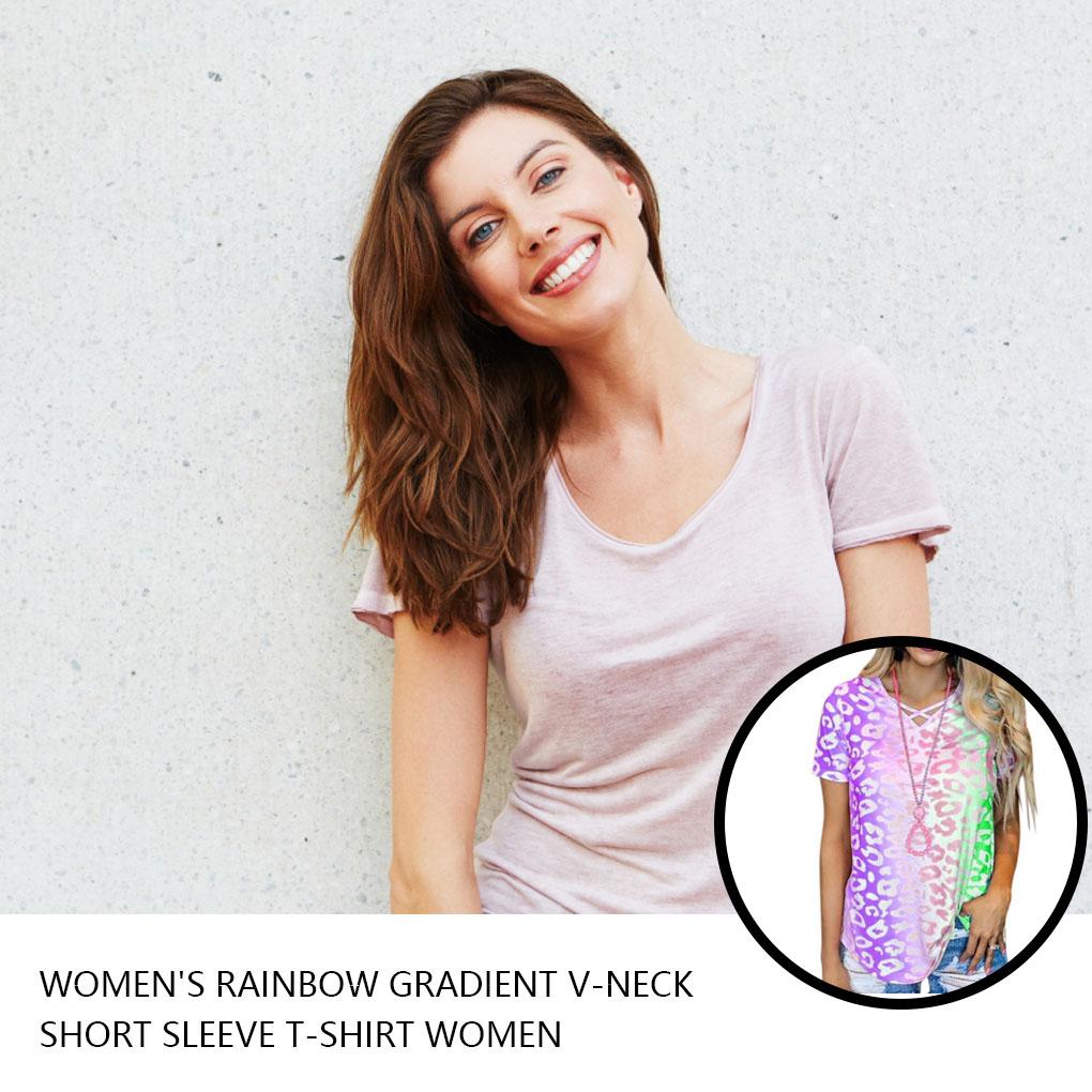 Women Tie Dyed Leopard Printed V Neck Short Sleeve Shirt