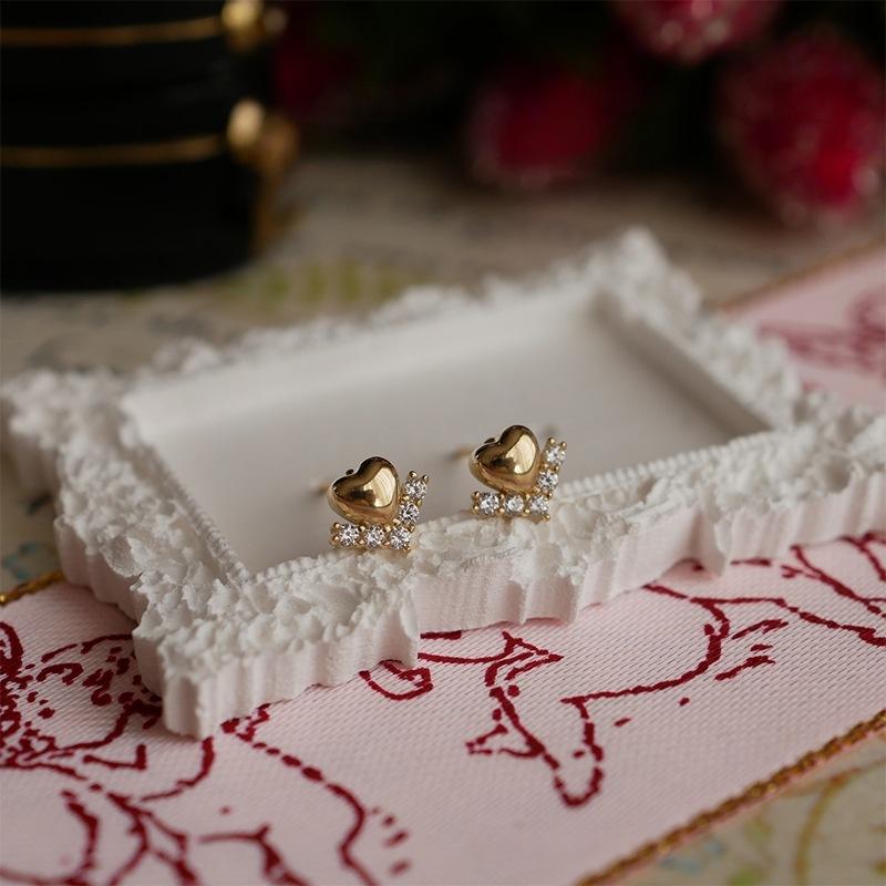 S925 Sterling Silver Plated 18k Gold Heart Earrings Mini Exquisite Micro Inlaid Zircon Cute Ear Accessories