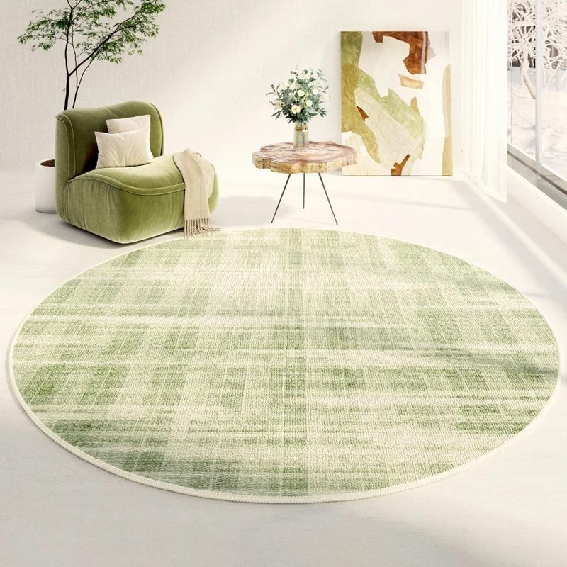Green Round Living Room Carpet Abstract Line Art Style Fresh and Minimalist Home Decorative Carpet Floor Mat Stain-Resistant