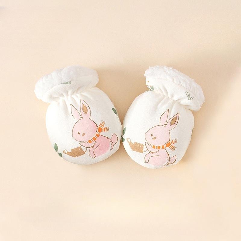 Newborn Baby Mittens 0-24 Months Cartoon Winter Warm Scratch Proof Gloves with Fleece Lining Chewable Teething Hand Protection