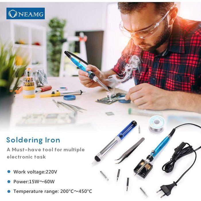 Lötkolben - ONEAMG - 60W - Einstellbare Temperatur - EIN/AUS-Schalter - Komplettes 13-in-1-Set