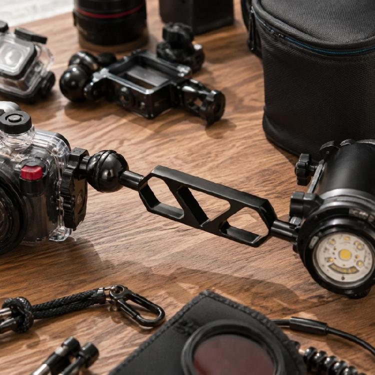 Open-Frame Camera Light Extension Arm, 1in Double-Ball Aluminum Alloy Rigs Connector for Positioning Underwater, Strobe, and Video Lights