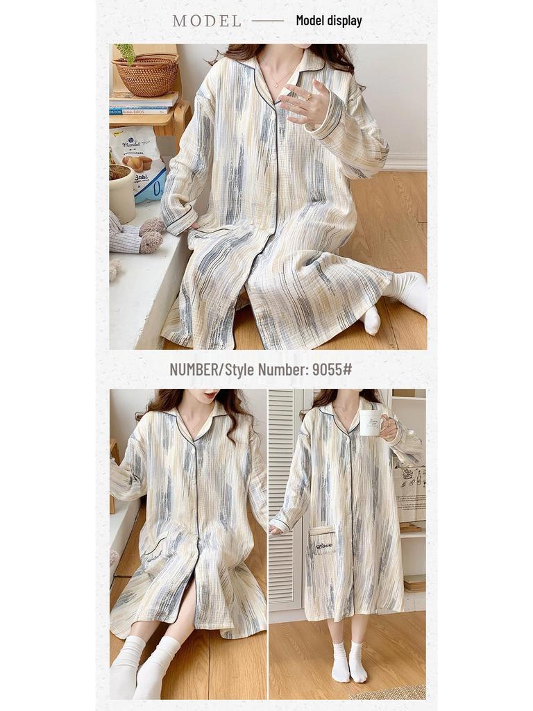 Pure Cotton Gauze Maternity Dress - Summer Nursing Nightgown for Hospital & Home, Plus Size, Women's Spring/Autumn Pregnancy Pajamas.