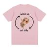 Wake Up Act Silly Meme Graphic T Shirt Funny Cute Cat Print Short Sleeve T-shirt Unisex Women Casual Popular Short Sleeved T-shirt Unisex