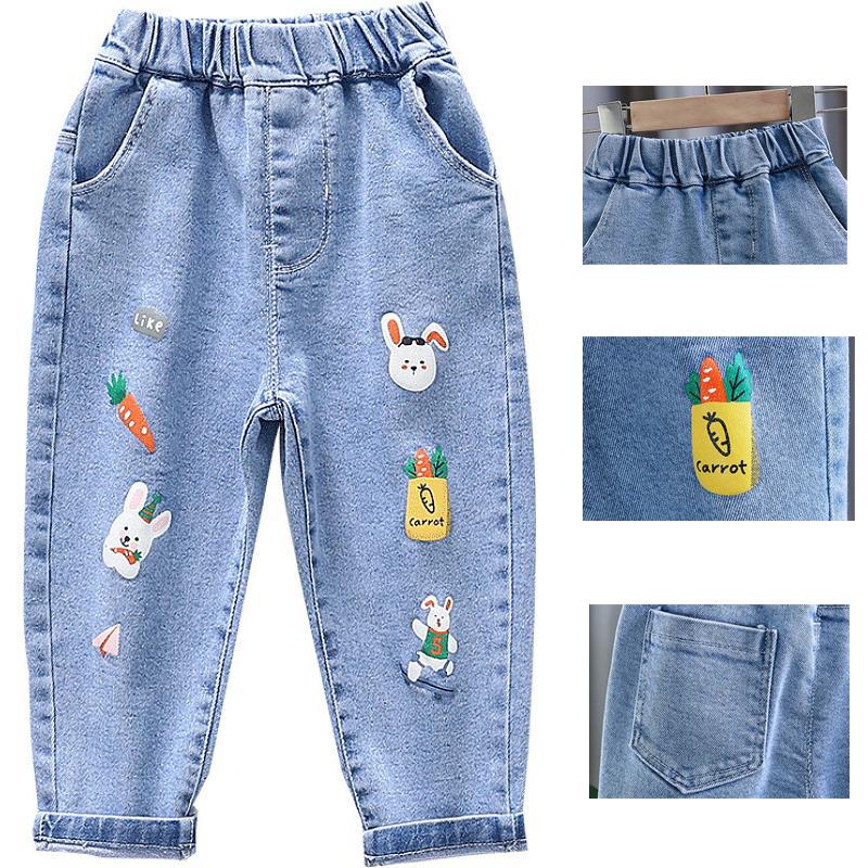 Kids Girls Cowboy Pants Printing Carrots Rabbits Daisies Jeans Children Clothing Girl Jeans