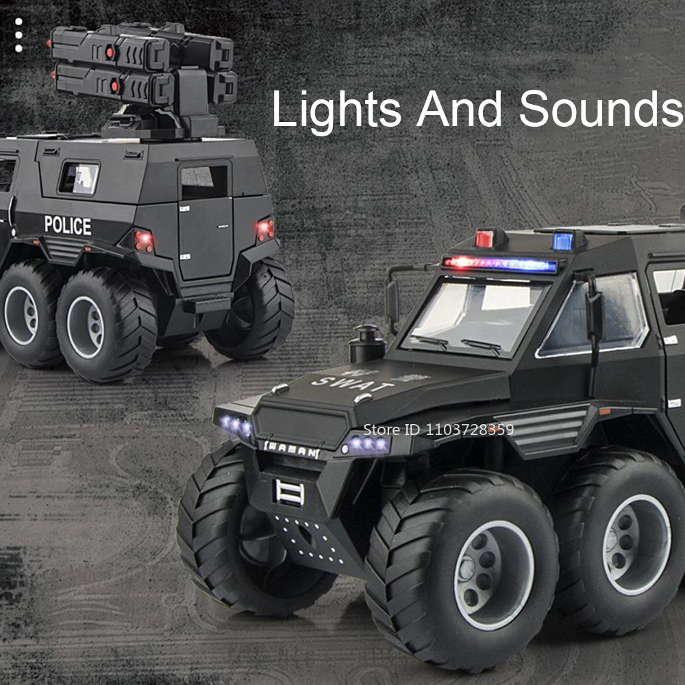 1:24 Scale Avtoros Shaman Police Car Model Toys Alloy Diecast Off-road Vehicle Sound Light Doors Opened Pull Back for Kids Gifts