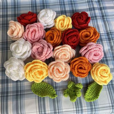 1PC Rose Flower Wool Artificial Flower Head Crocheted Yarn Ornament Mother's Day Home Decor