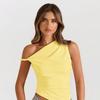 European and American fashion, fresh vitality, single shoulder irregular cutting design with pleated details, slim and thin top