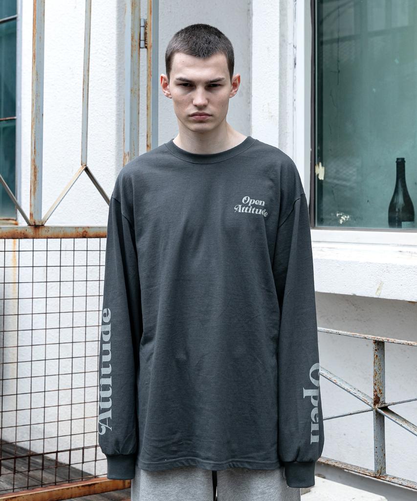 OPEN ATTITUDE Attitude Lettering Long Sleeve-Charcoal