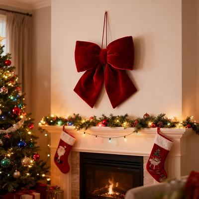 Red Velvet Bow Christmas Tree Ornament - Large 3D Hanging Decoration for Holiday,Wedding, Party, Christmas Trees, Hotels, Events