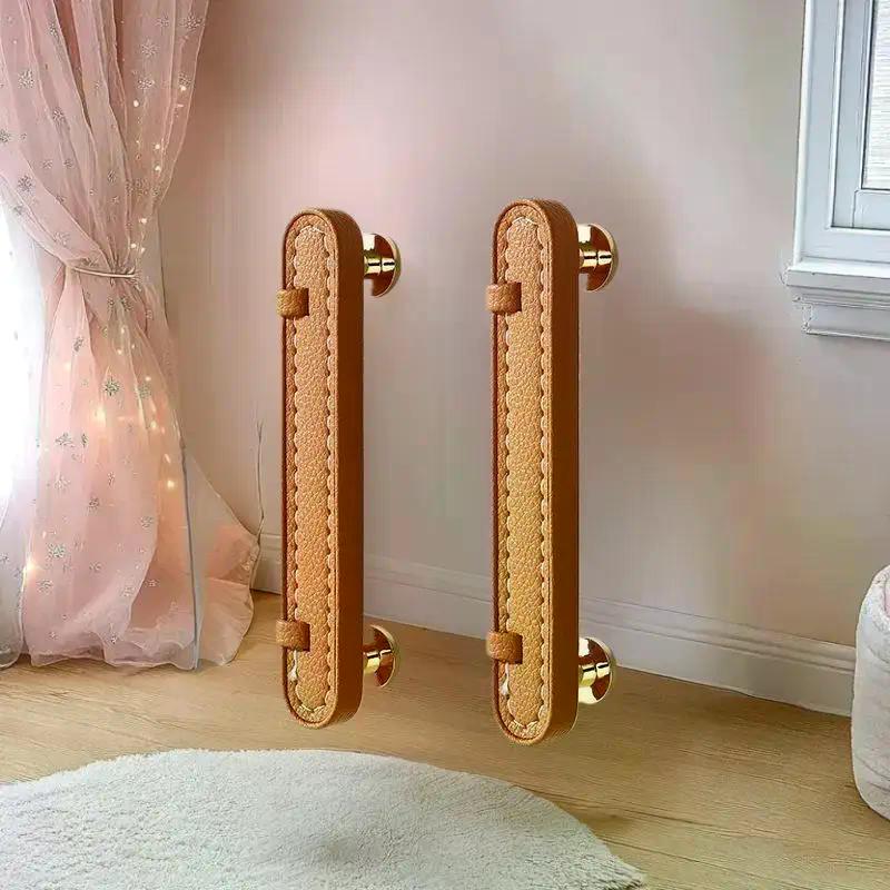 Zinc Alloy Leather Furniture Handles Cabinet Knobs for Shoe Cabinet Kitchen Cupboard Drawer Door Pulls Home Hardware Accessories