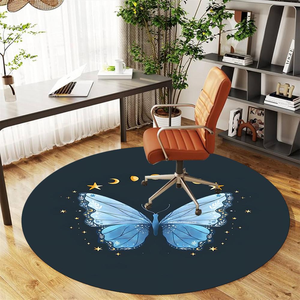 1pc Butterfly Moon Round Chair Mat Office Area Rug - Non-Slip, Floor Mat for Office, Bedroom, and Indoor Decor P127005