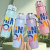 1PC Mini Tone Color Letter Art 750ml Color Plastic Sports Water Bottle Leakproof Flip Straw Lid Suitable for Sports Office Home Use