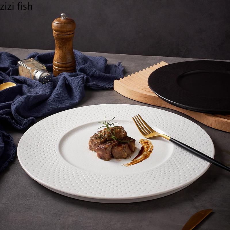 Solid Color Ceramic Flat Plate Steak Plate Pasta Plate Sushi Dessert Plates Restaurant Molecular Cooking Specialty Tableware