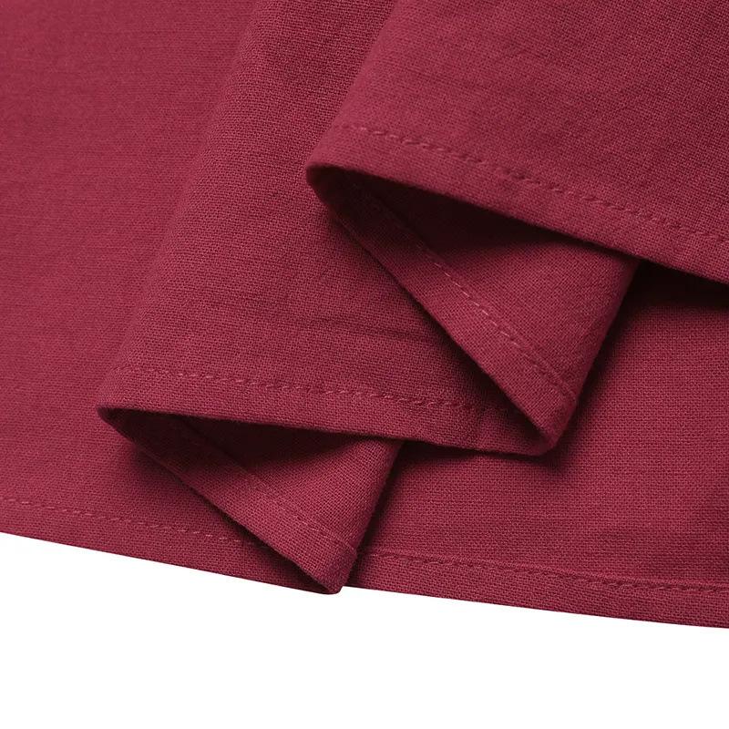 Einfarbiges Baumwoll-Leinen-Kleid, Mittellang, Schnürung, Taillenbetonend, Schlankmachend und Modischer Weiter Rock