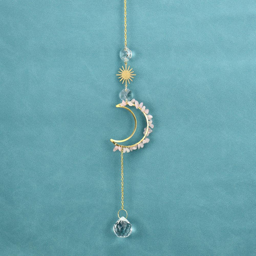 Sun Moon Crystal Pendant With Handwoven Craft For Home Decor And Gift