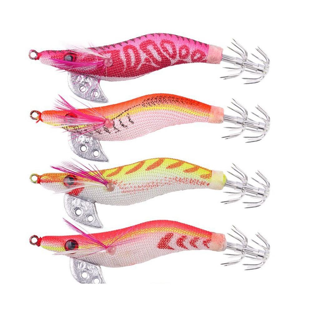 4/5Pcs Durable Luminous Squid Fishing Lure 3D Eyes Wooden Shrimp Bait  Fishing Accessories