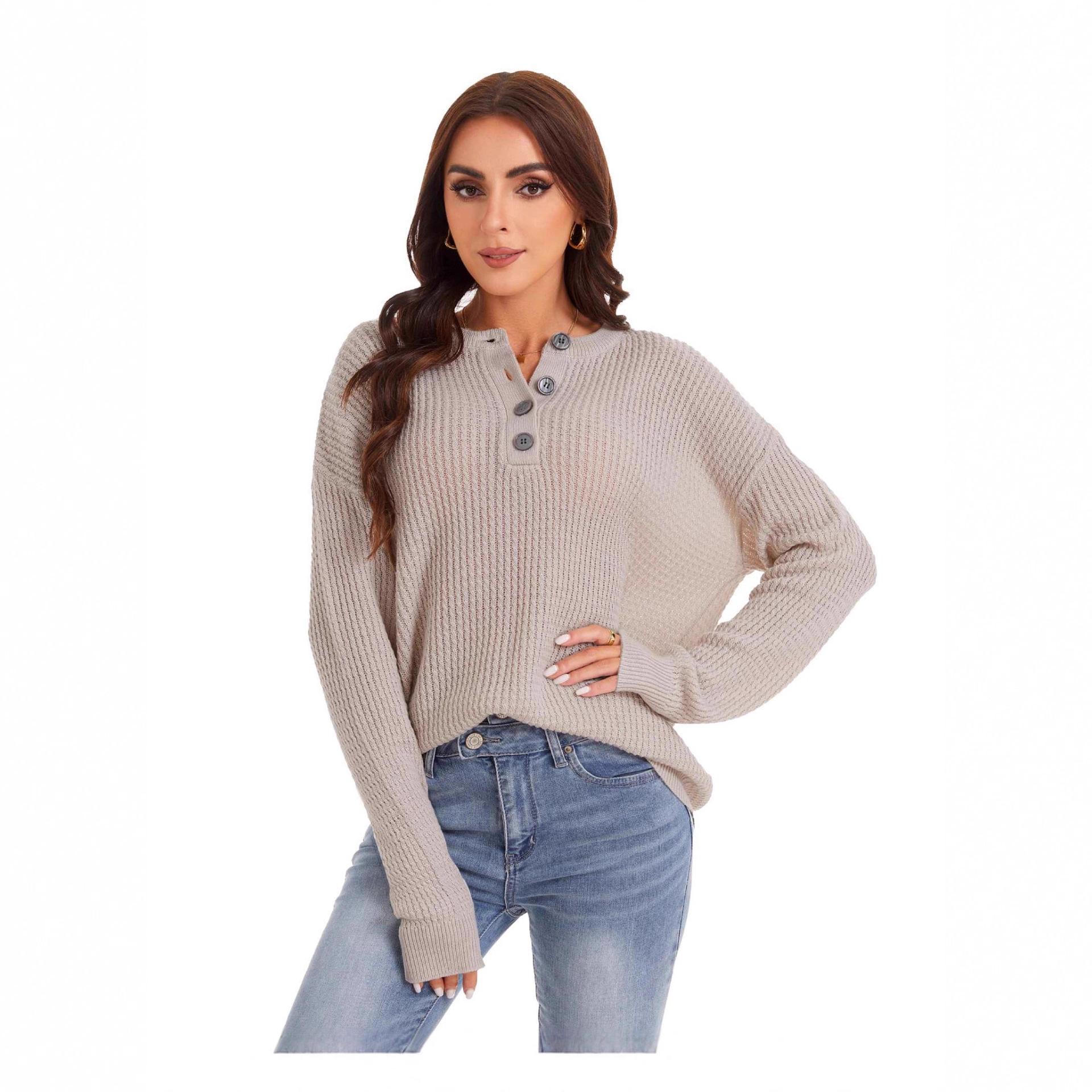 Women s Autumn and Winter Loose Casual Long Sleeve Button-Down Sweater Clothes Sale S