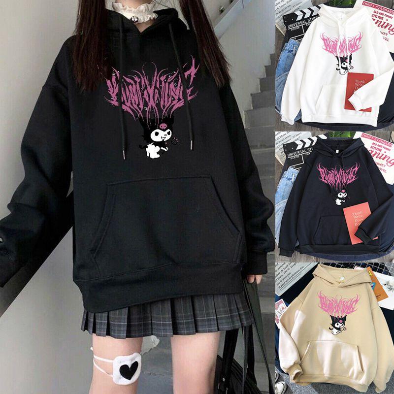 Stilvoller Kawaii Kuromi Hoodie mit Grunge Gothic Design und Cartoon-Print