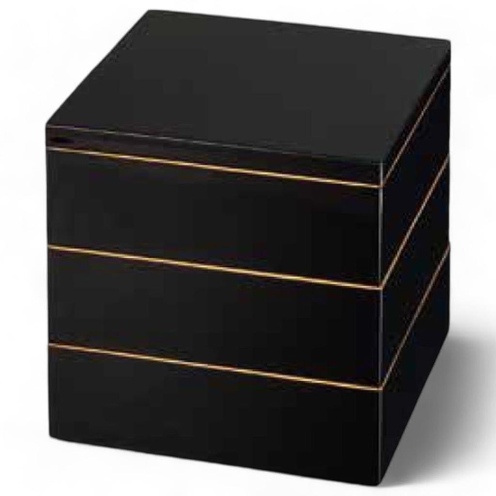 J-kitchens Lacquerware 3-Tiered Jubako Box, 5.5 Inches, Seven Lucky Bags, Black, 16cm, Resin, Made In Japan