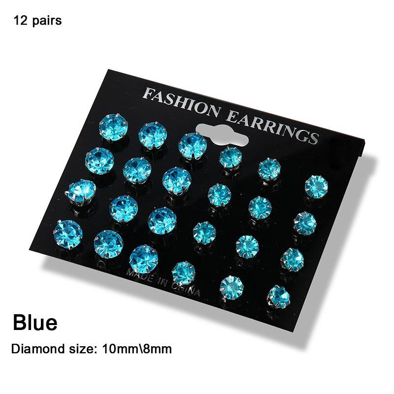 12 Pairs/Set Exquisite Elegant Wedding Stud Earrings Set Charm Simple Women Zircon Earrings Set Jewelry Accessories Gifts LM