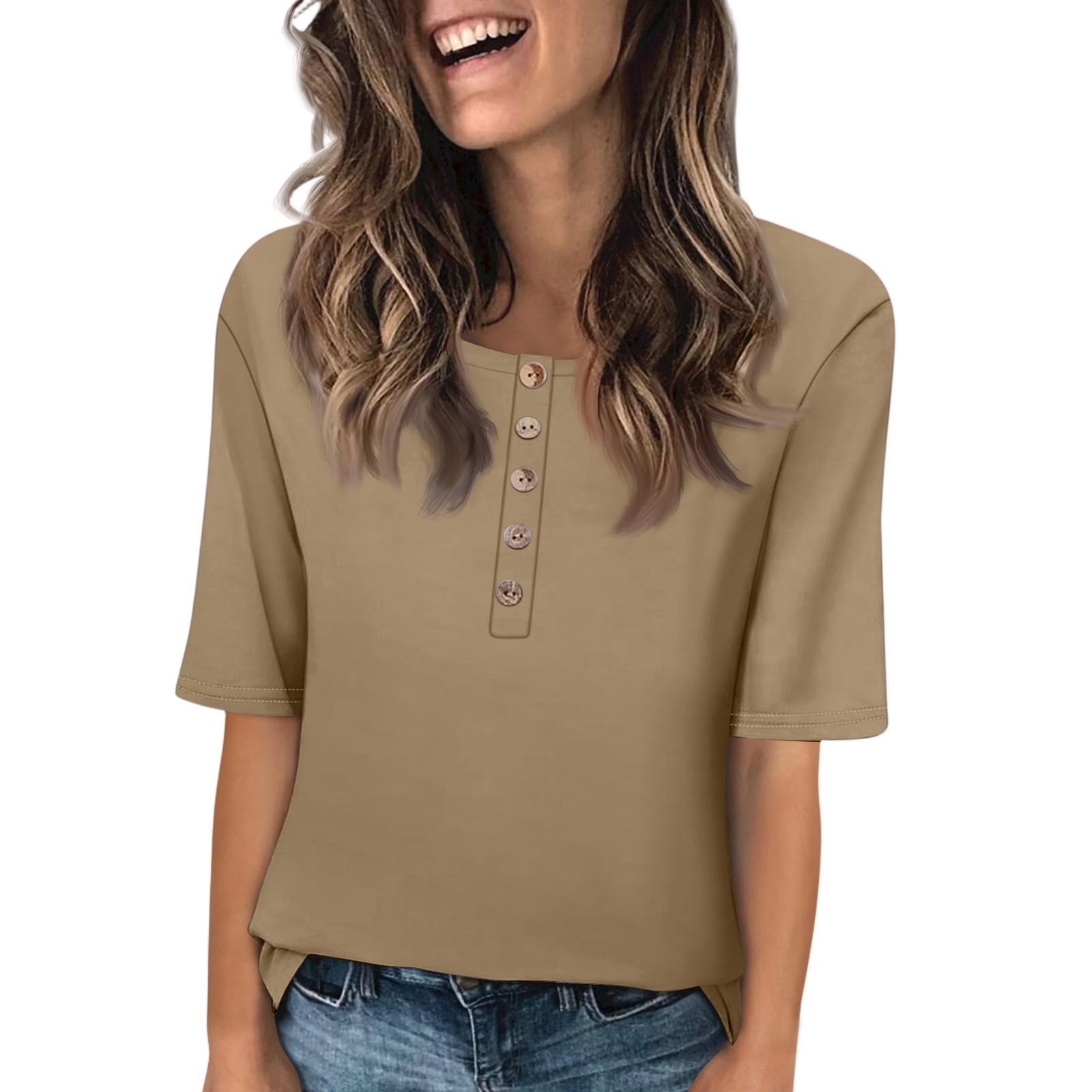 

Жіночий повсякденний топ з круглим вирізом, ґудзиками та короткими рукавами S