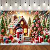 1pc 2D Flat Christmas Background Cloth  Including Gingerbread House  Candy Cane  Christmas Tree  and Snowman