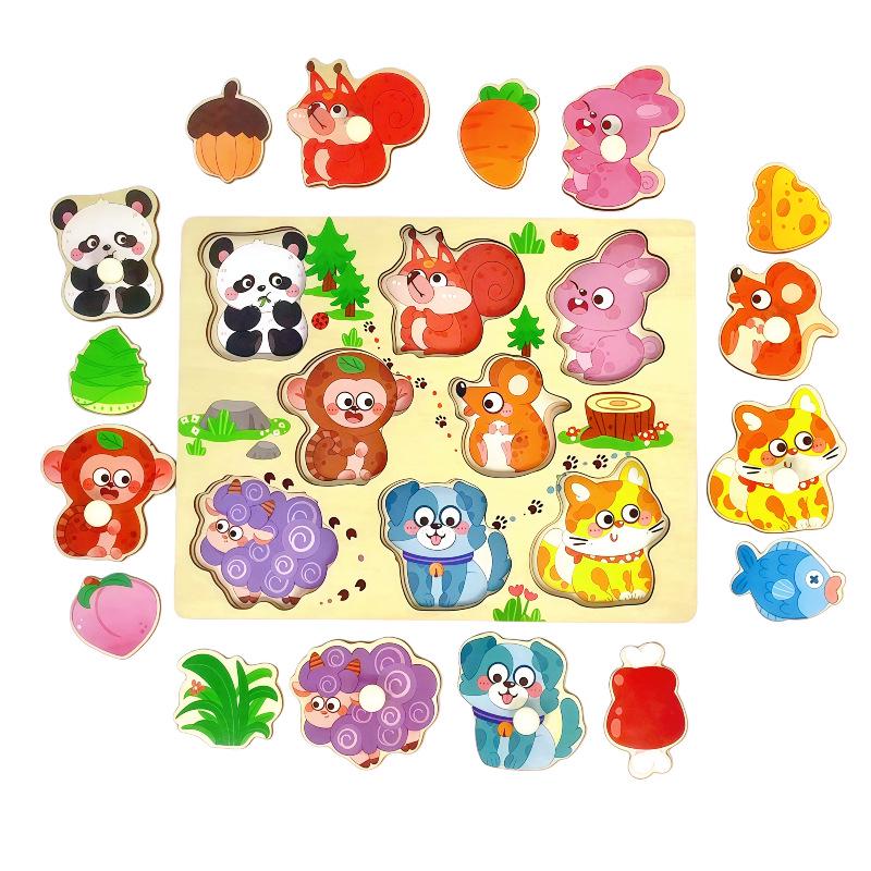 Wooden Farm Animals Hand-Grip Puzzle Toy for Early Childhood Education