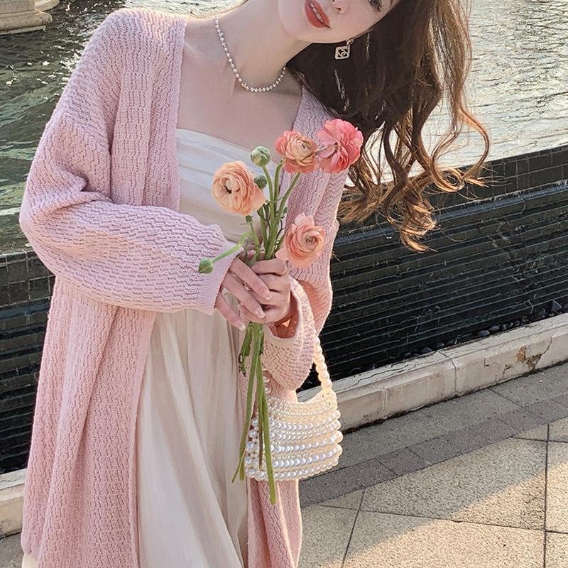 Knitted cardigan women's thin suspender dress, overcoat, autumn with sunscreen shawl, long sweater jacket
