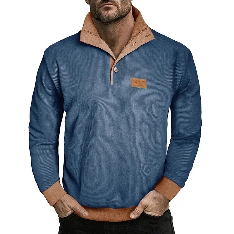 Autumn Winter Men's Casual Hoodie Long Sleeve Corduroy Fleece Stand Collar Loose Warm Sweatshirts Men