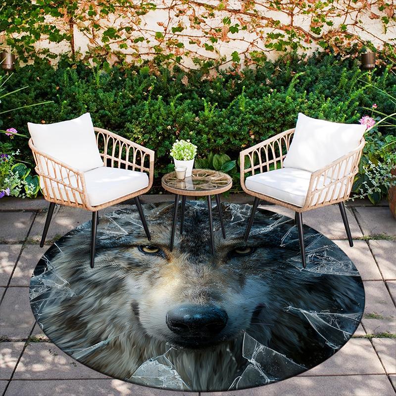 Fierce Wolf pattern round rug,Carpet Rug for Living Room Bedroom Sofa Playroom Decor,Non-slip Floor Mat,Holiday Gifts and Birthday Gifts
