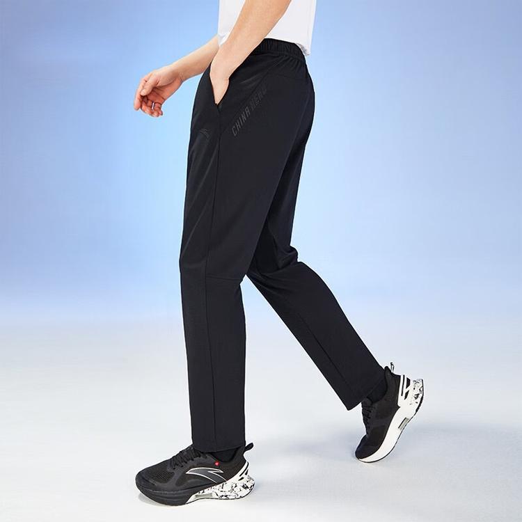 Anta Training Series Logo Knit Straight-Leg Mid-Waist Sports Pants Men Bottoms Black 152327301-2