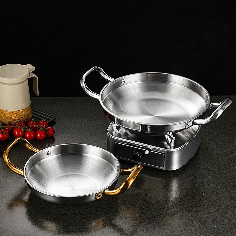 Edelstahl Hong Kong Stil Doppelgriff Trockentopf Kommerzieller Meeresfrüchte Topf Outdoor Hot Pot Dicke Haushaltsnutzung Boden Flache Pfanne