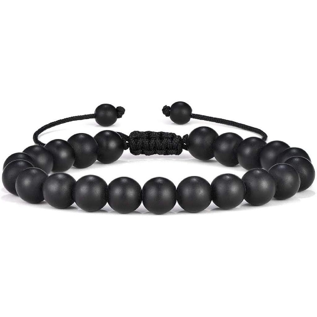 M MOOHAM Mens Bracelet - Beaded Natural Stone 8mm Tiger Eye Matte Agate Lava Rock Bracelets for Men Teen Boys Grandpa Dad Birthday Gifts Jewelry