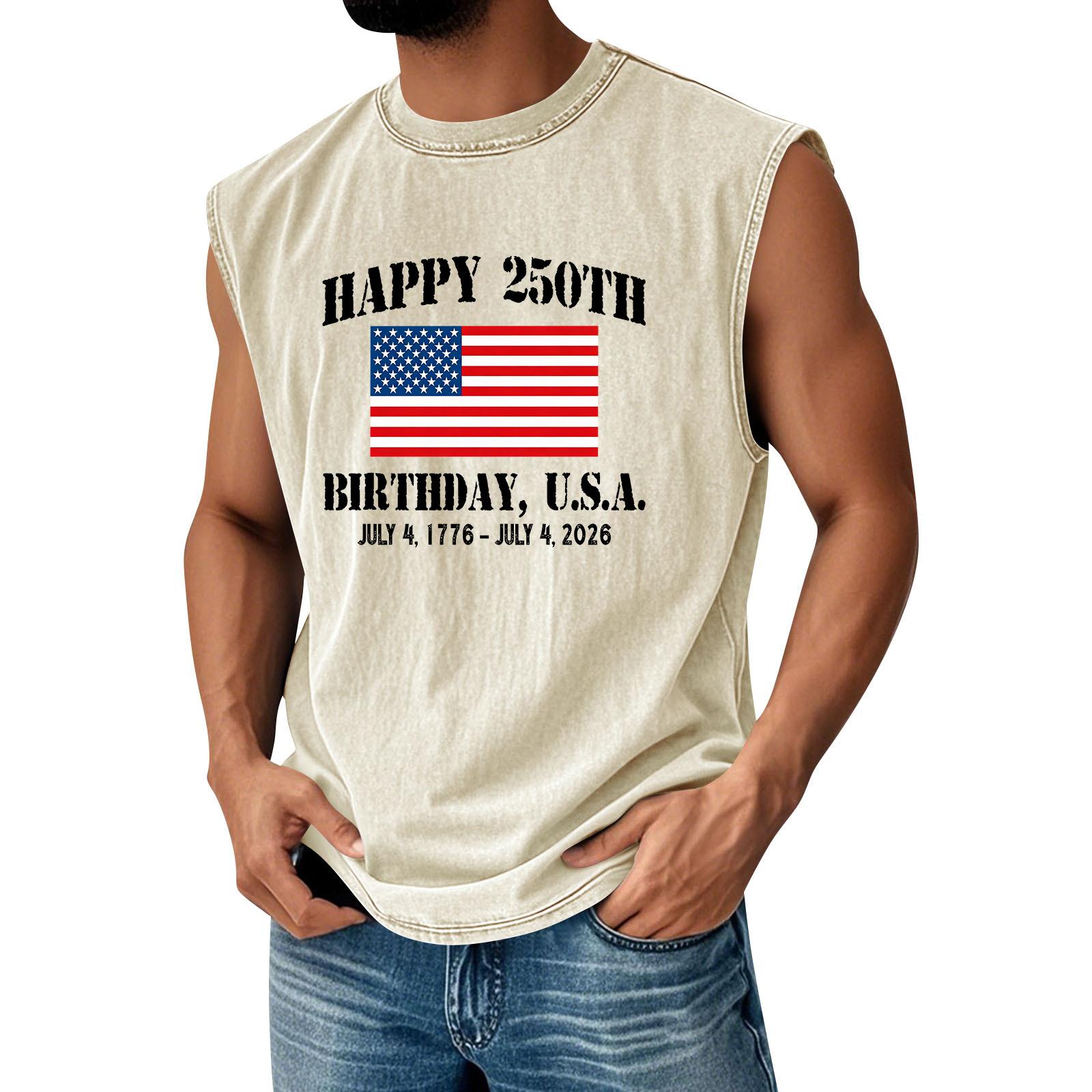 

Men s Printed Round Neck Distressed Top Casual Comfort Vest S