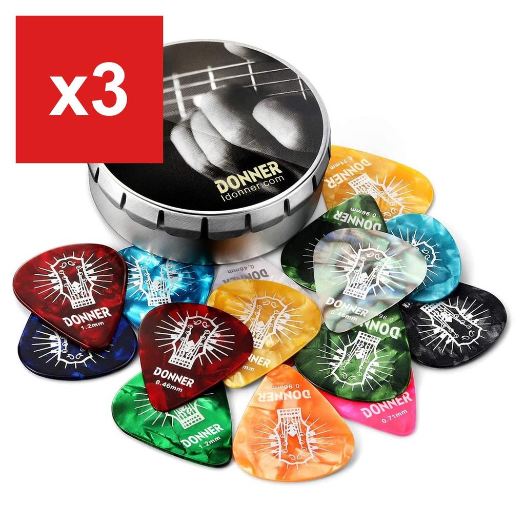 Guitar Picks Donner Celluloid Assorted Colors and Thicknesses (16-Pack)
