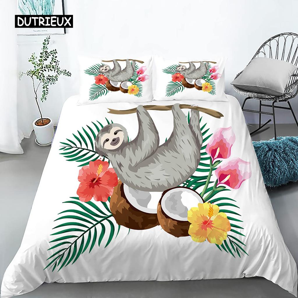 Zestaw Poszwy na Kołdrę Leniwiec Rozmiar Twin Kreskówkowy Leniwiec Poszwa na Kołdrę Zestaw Pościeli dla Dzieci Dziewcząt Chłopców Słodki Zwierzę Poliestrowa Poszwa na Kołdrę