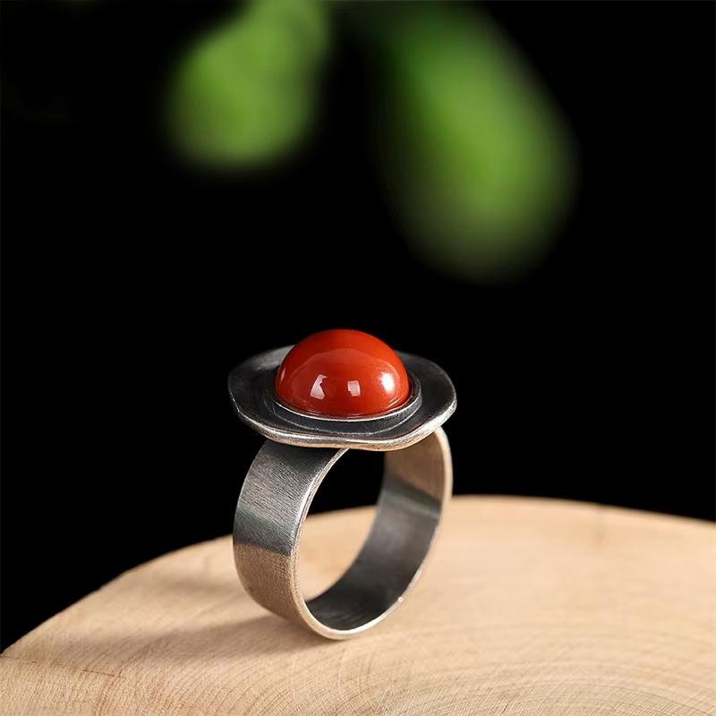 Ftcy Vintage Thai Copper Southern Red Ring For Women Ethnic Style Adjustable Finger Ring New Trend Fashion Retro Jewelry Gifts