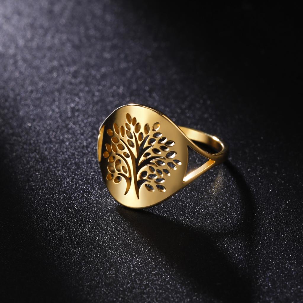 Retro Tree of Life Stainless Steel Ring for Men and Women Lucky Talisman Jewelry Fashion Wide Finger Ring Birthday Gift