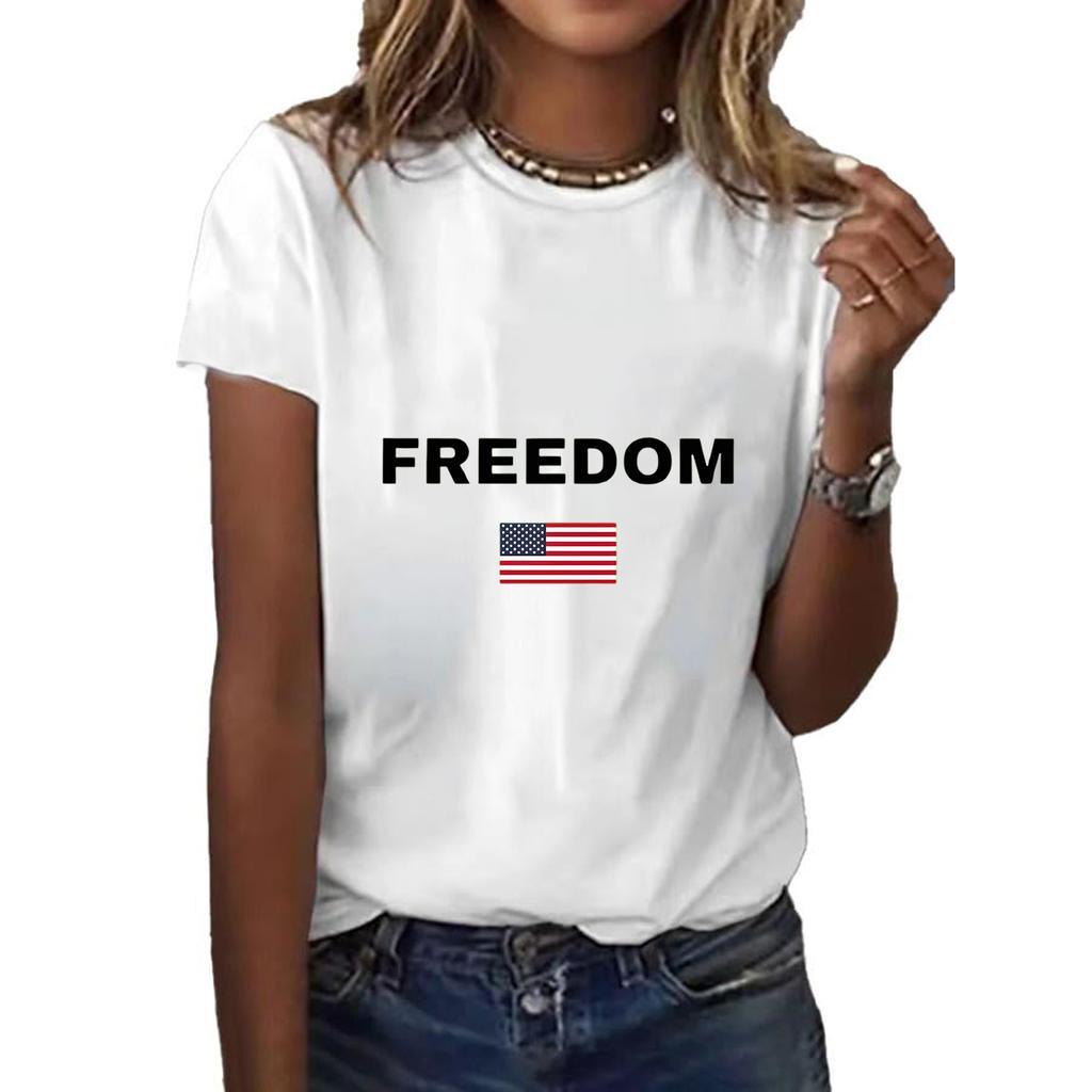 Women's Fashionable Casual Short Sleeved Printed T-Shirt Round Neck Top