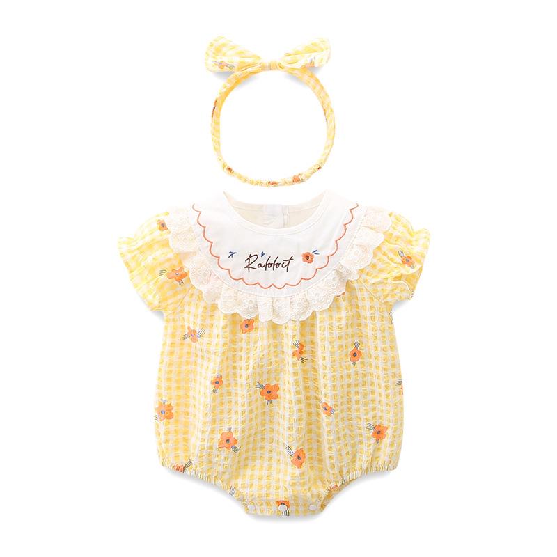 Newborn Girls' Plaid Romper - Summer Infant Bodysuit and Harem Jumpsuit
