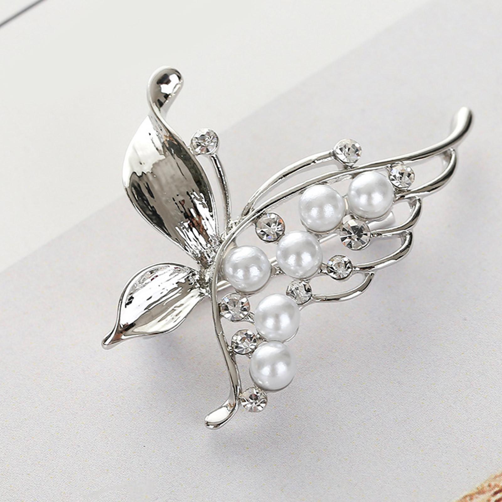 

Брошь-бабочка с бриллиантами для женщин, модная и элитная, брошь-цветок на грудь с жемчугом, аксессуары для костюма One Size серебряный
