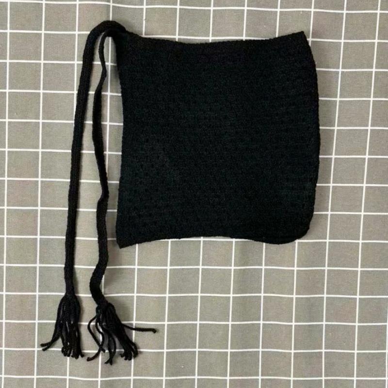 Simple Knitted Hat With Crochet Flower Hollow Out Summer Headscarf Hat For Girls