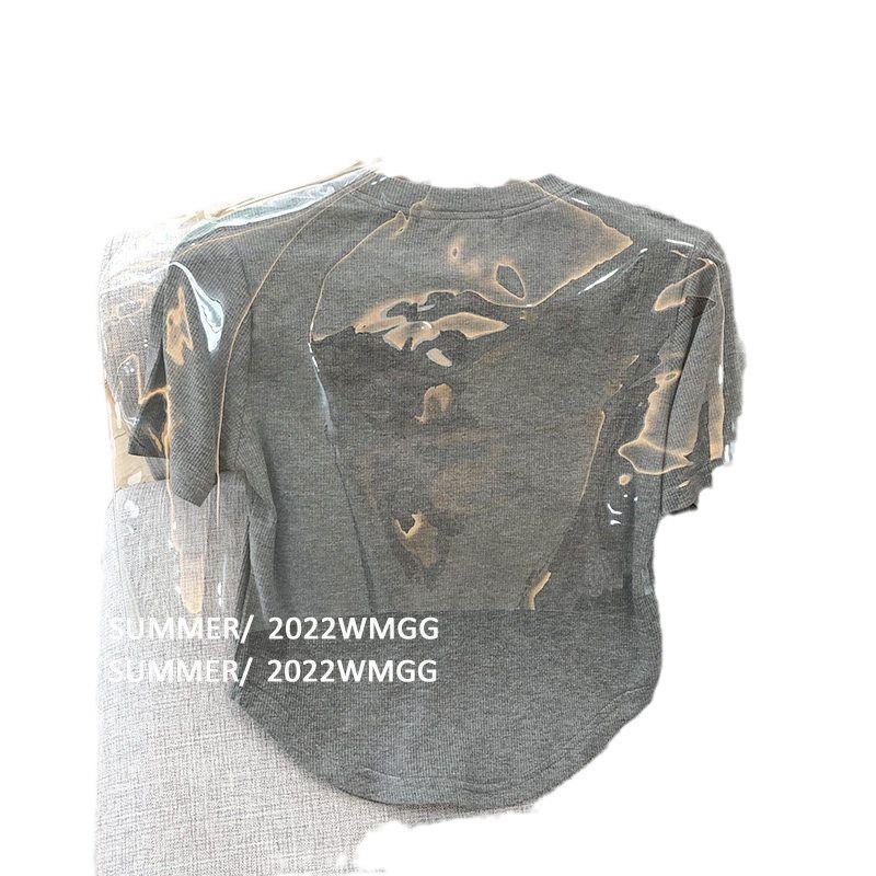 T-shirt Estiva da Donna a Maniche Corte con Orlo Arrotondato - Stile Coreano con Stampa di Lettere