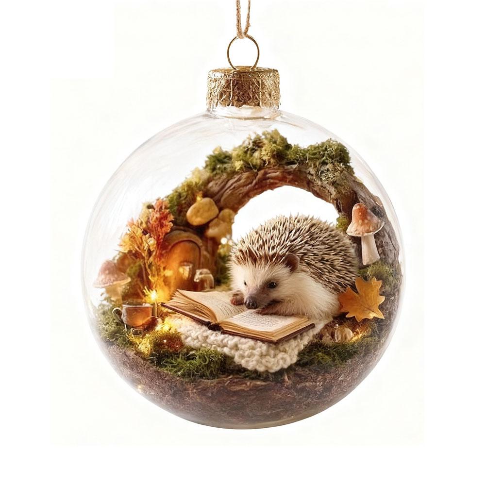 Söt Ekorre Igelkott Julglaspynt Samling Julgranskula Pynt 3D Djurdekoration Höst Vinter Heminredning