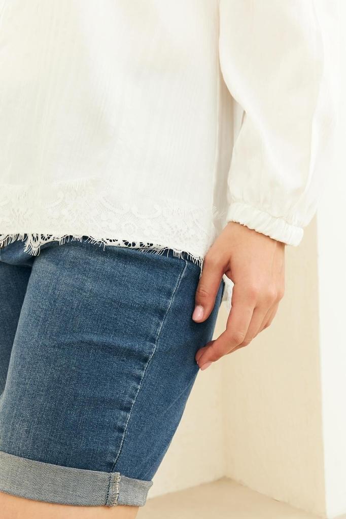 Women's Big Size Blouse Yellow Collar Elastic Woven Blouse