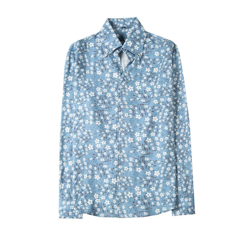Sprig Autumn Men's Casual Shirts Fashion Print Long Sleeve Floral Shirts For Men Clothing Slim Fit Shirt Men