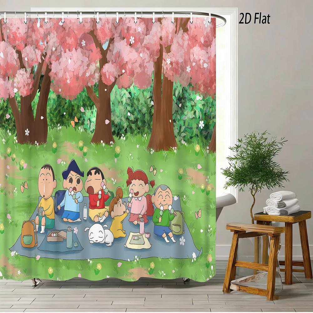 Crayon Shin-Chan Buttocks Oiroke No Momo Funny Balloon 2D Print Waterproof Shower Curtain, Minimalist Cream Bathroom Decor With